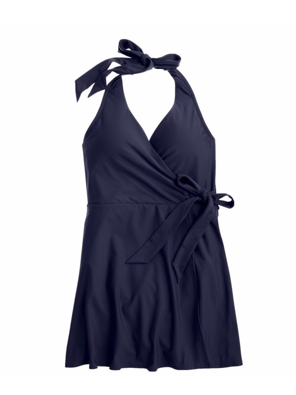 J. Crew Navy and Black Halter Wrap swim dress